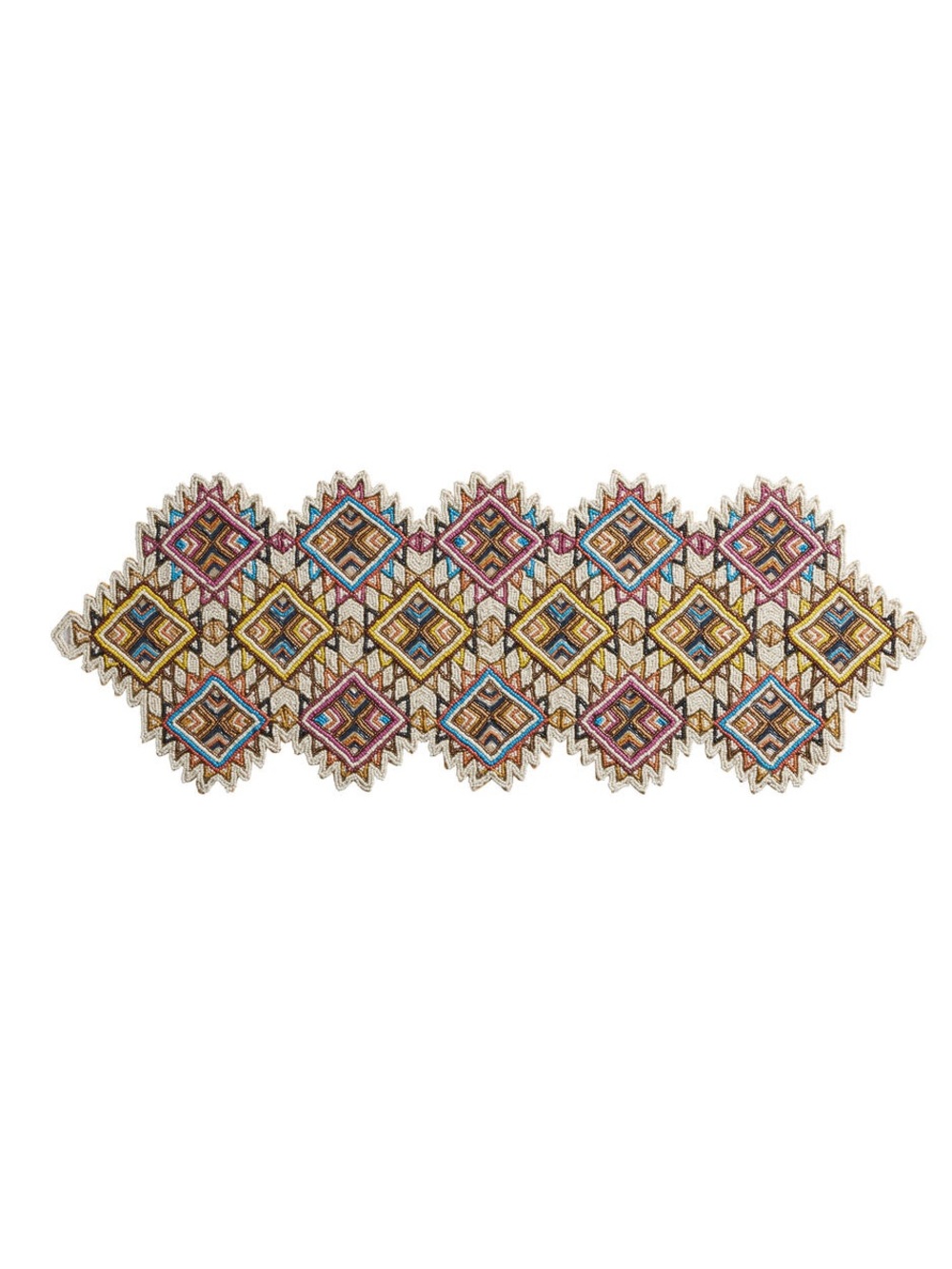 World Market Hand Beaded Geometric Table Runner Multicolor 13x36 Boho Global NWT